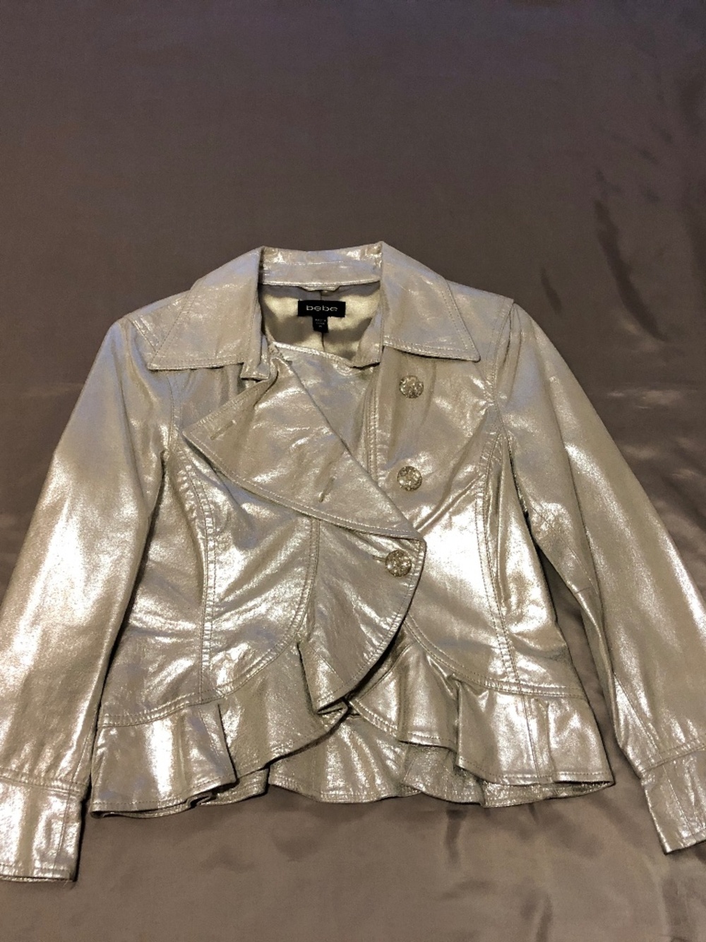 Silvery Cream Metallic Leather Double Breasted Jacket